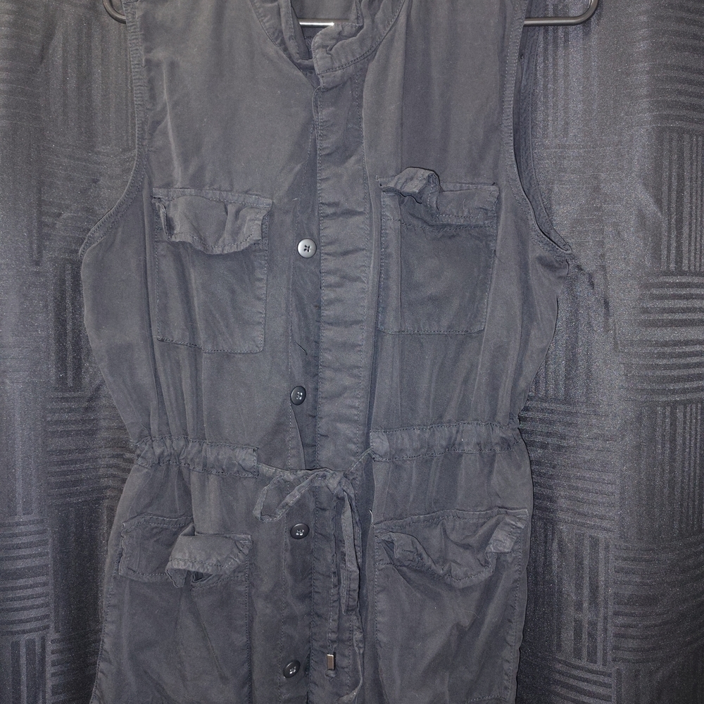 a.n.a Black Sleeveless Button-Front Utility Dress with Drawstring